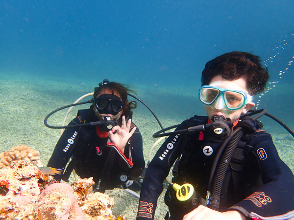 Happy discover scuba divers